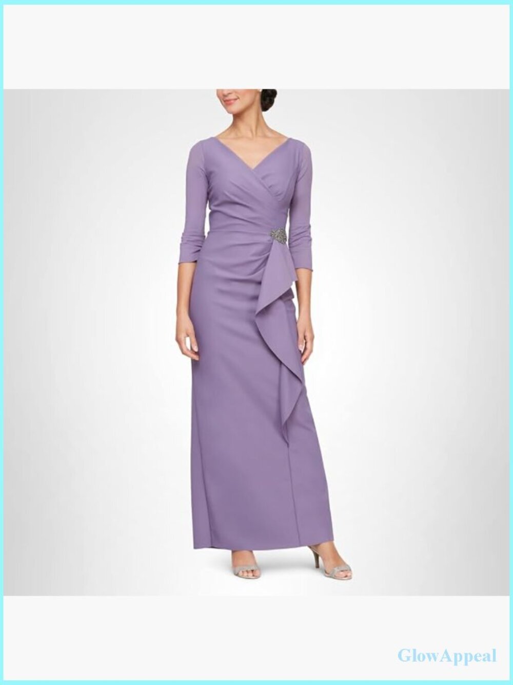 Slimming Long Sleeve Mother of Bride Dress with Ruffle Skirt Ruched Sides